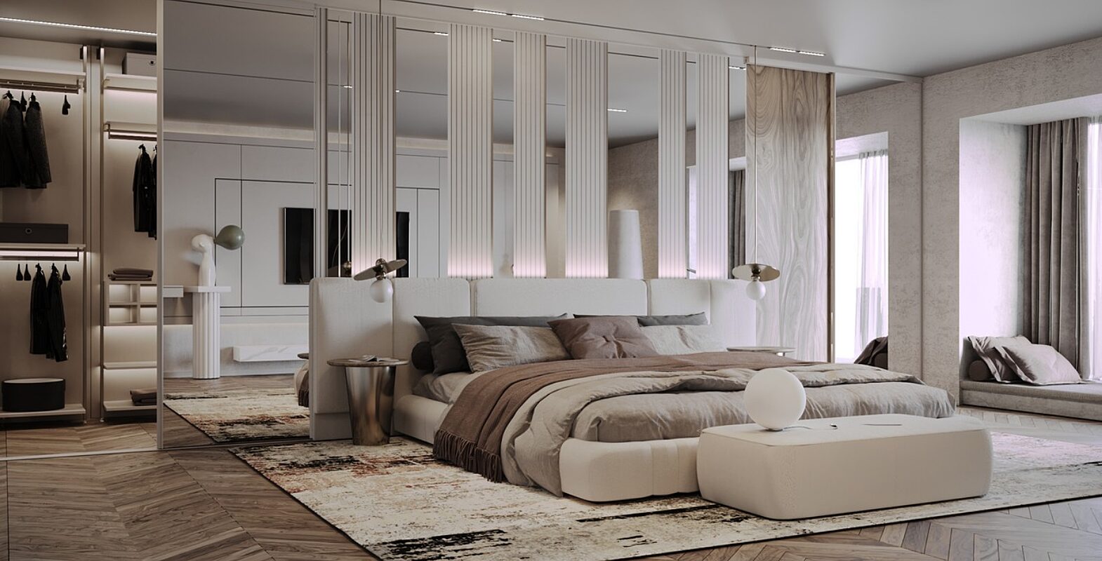 Sypialnia z garderoba lustra kamienica komandor