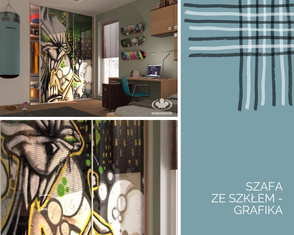 Komandor szafa ze szklem grafika na szkle