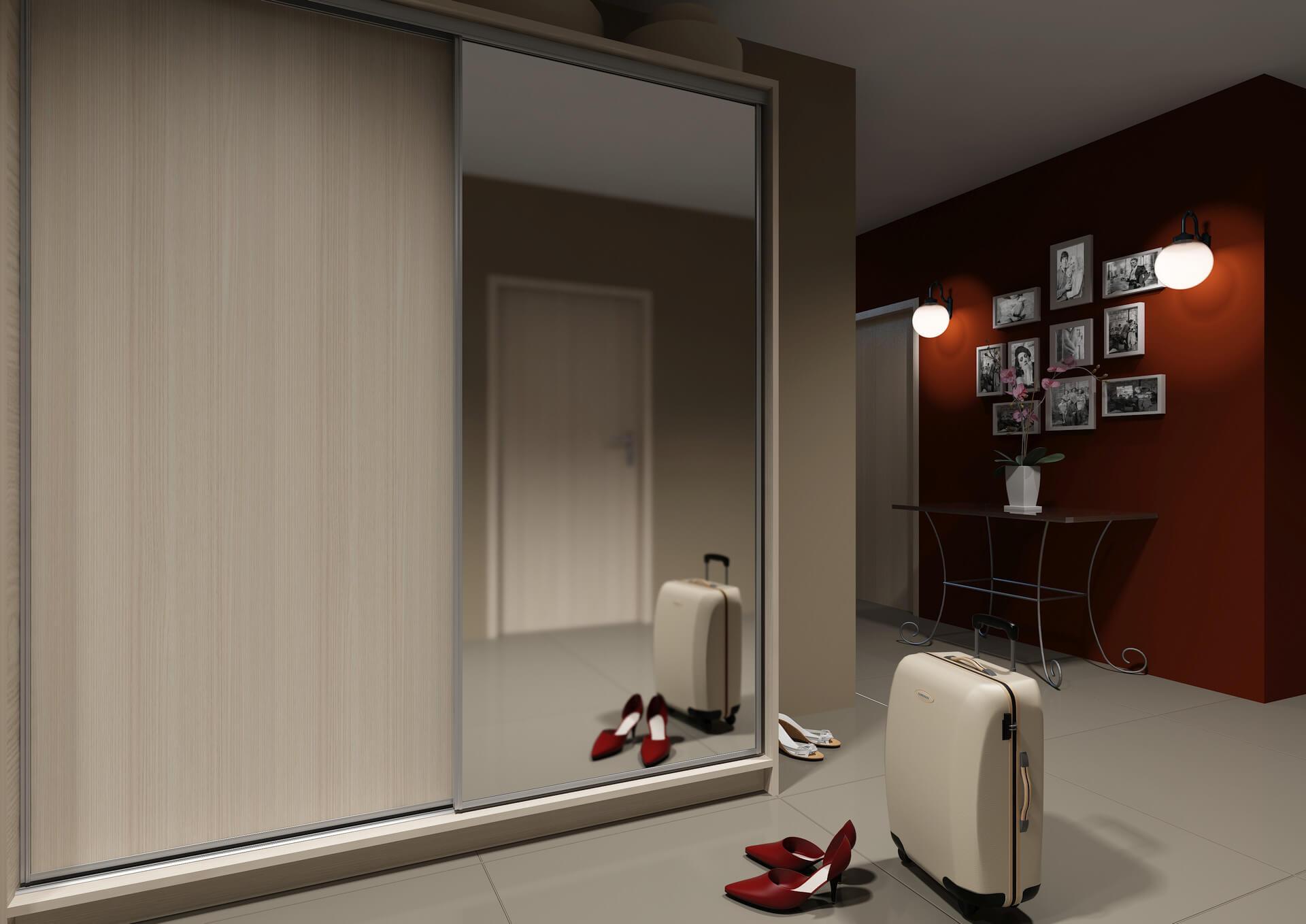 Przedpokoj w stylu klasycznym z dwudrzwiowa szafa z lustrem