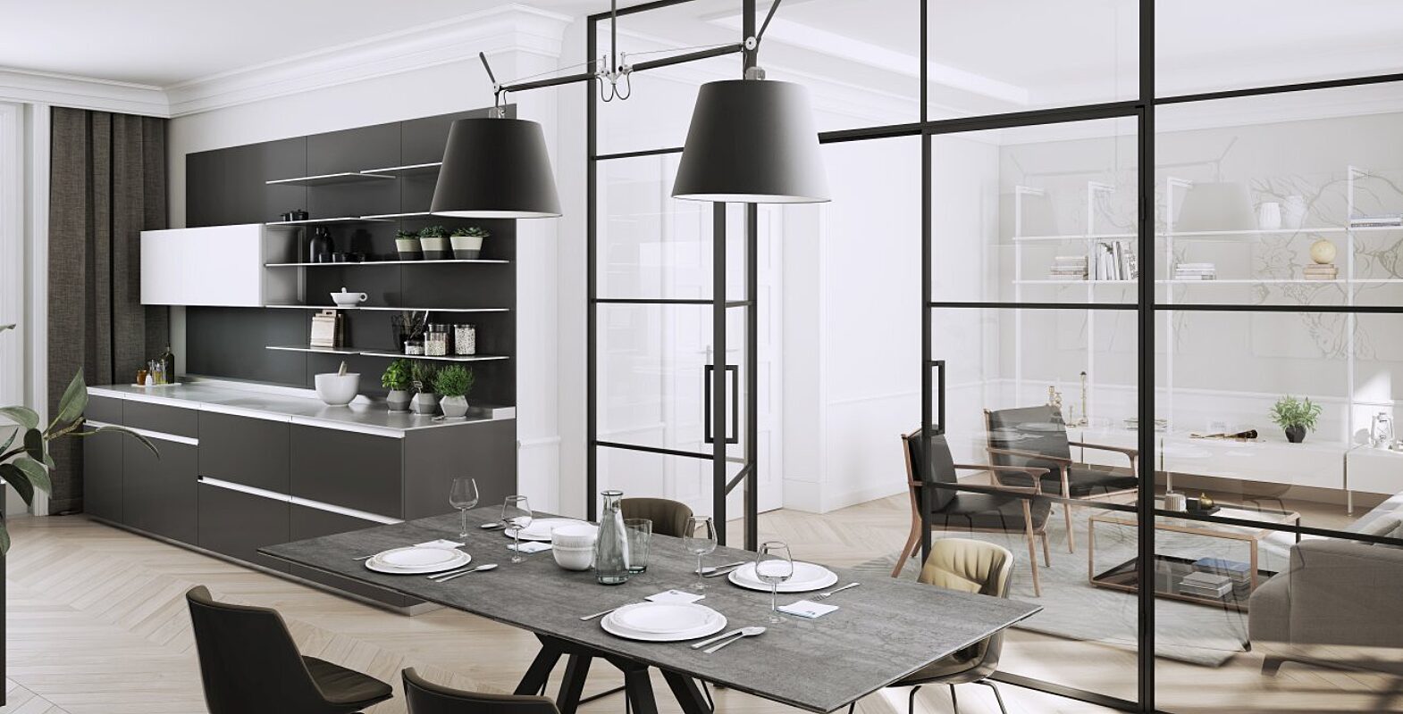 Salon polaczony z jadalnia system lumi 4