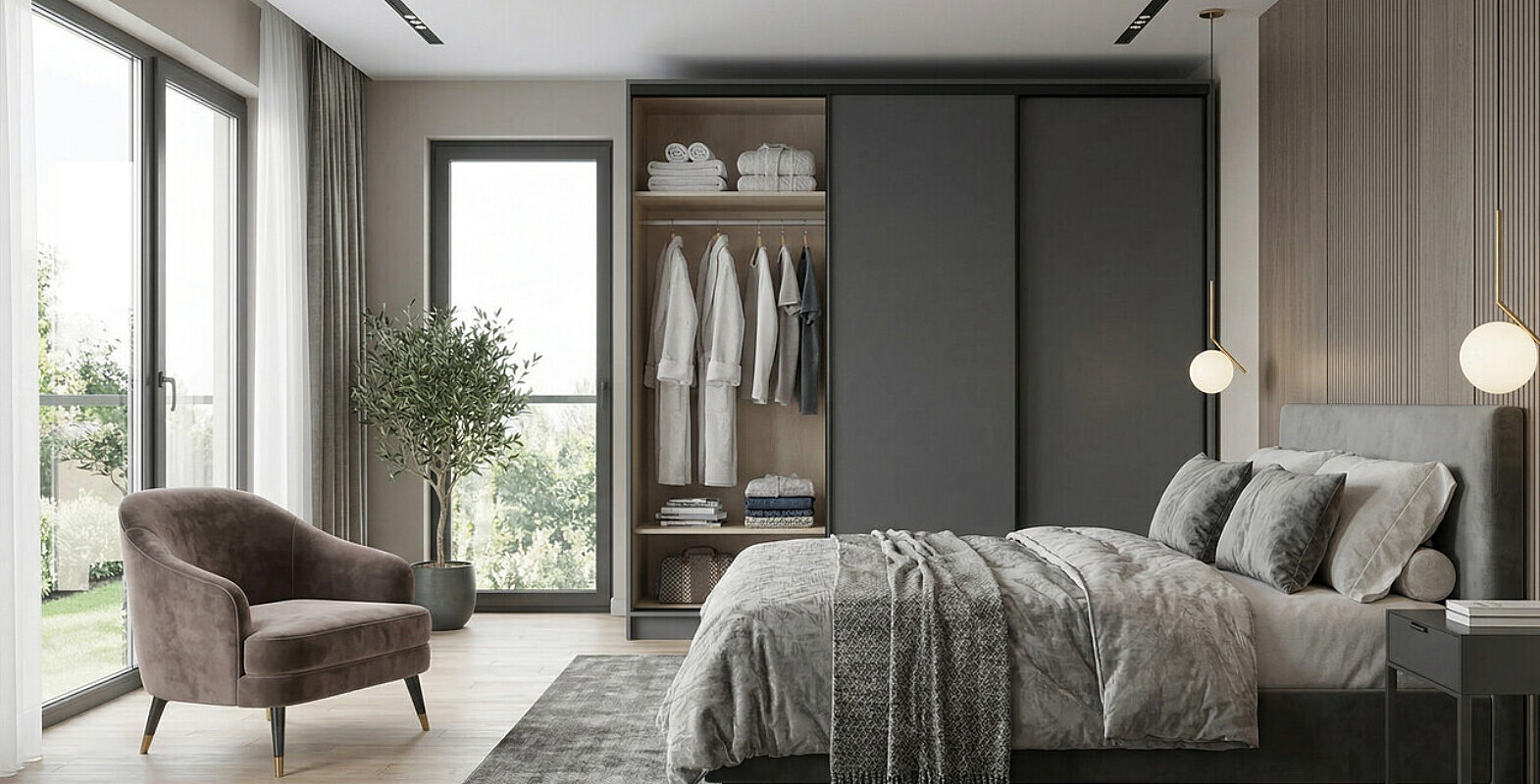 Szafa przesuwna szara sypialnia komandor szafir 5
