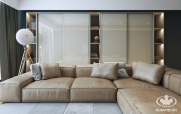 Aranzacja salon bez szafa przesuwna ze szklem i naroznik