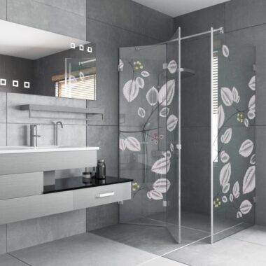 Szare meble do lazienki z kabina prysznicowa Glasimo lorenzo