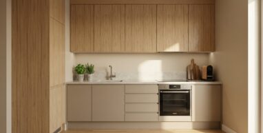 Mala kuchnia jasna z wysoka zabudowa komandor