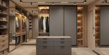 Szafa przesuwna szara garderoba z wyspa komandor szafir 2