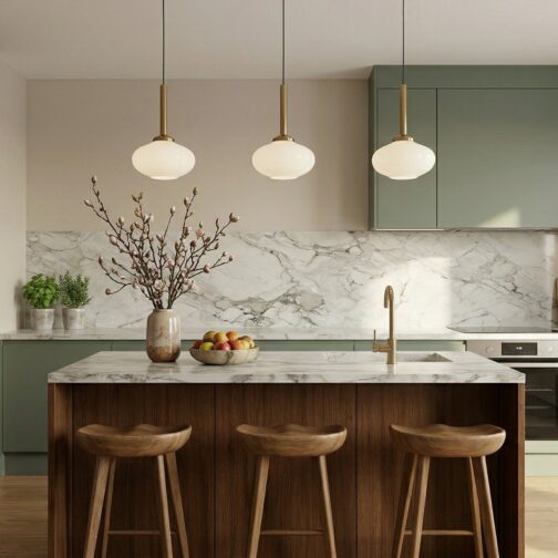 Kuchnia modern z wyspa i wysoka zabudowa komandor