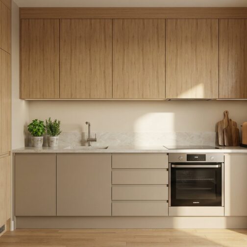 Mala kuchnia jasna z wysoka zabudowa komandor