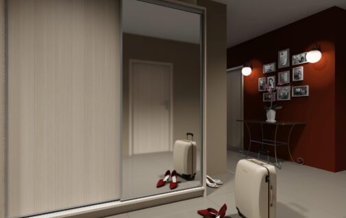 Przedpokoj w stylu klasycznym z dwudrzwiowa szafa z lustrem