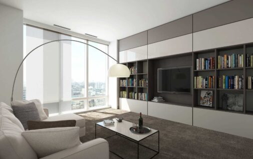 Klasyczny salon z zabudowa na wymiar i strefa RTV