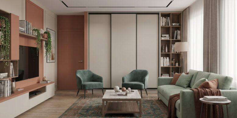 Szafa przesuwna jasna w salonie