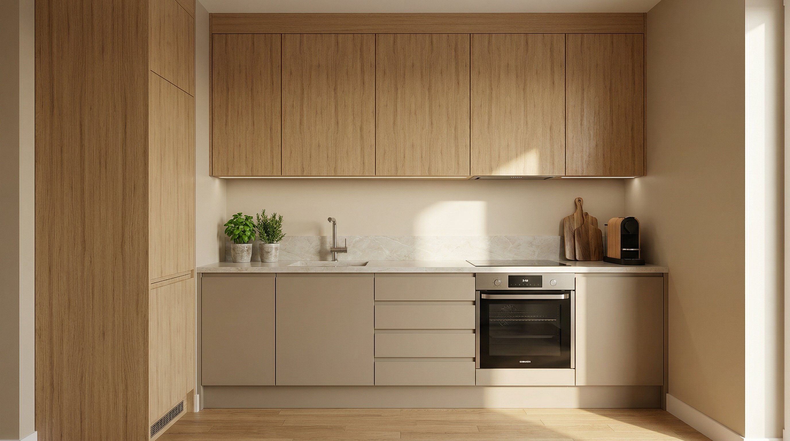 Mala kuchnia jasna z wysoka zabudowa komandor